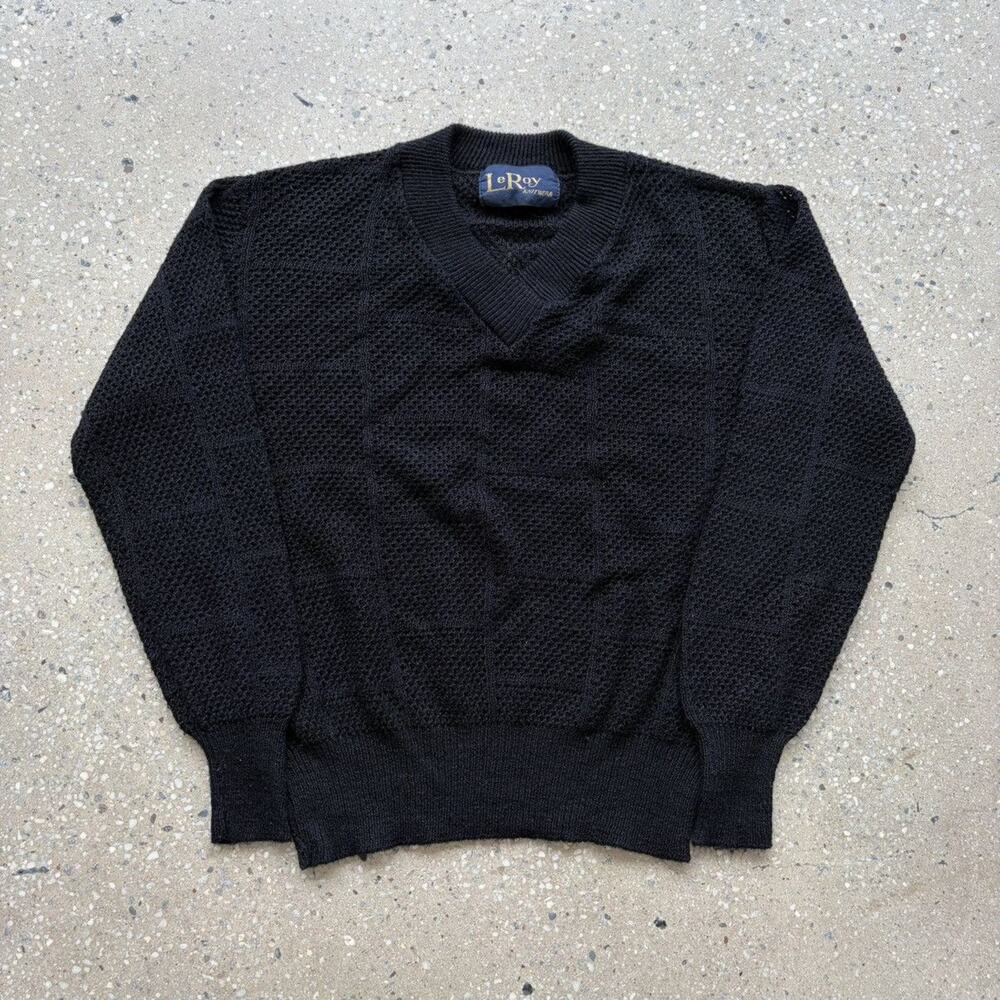 Vintage 70s LeRoy Knitwear Black Boxy Knit Sweater